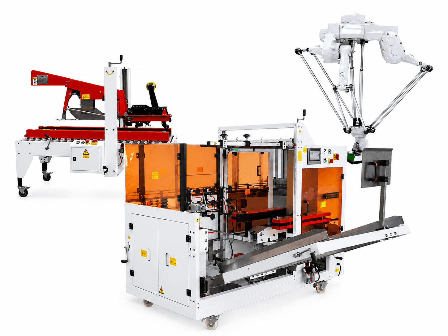 Case handling machines for case erecting, robotic packing and sealing