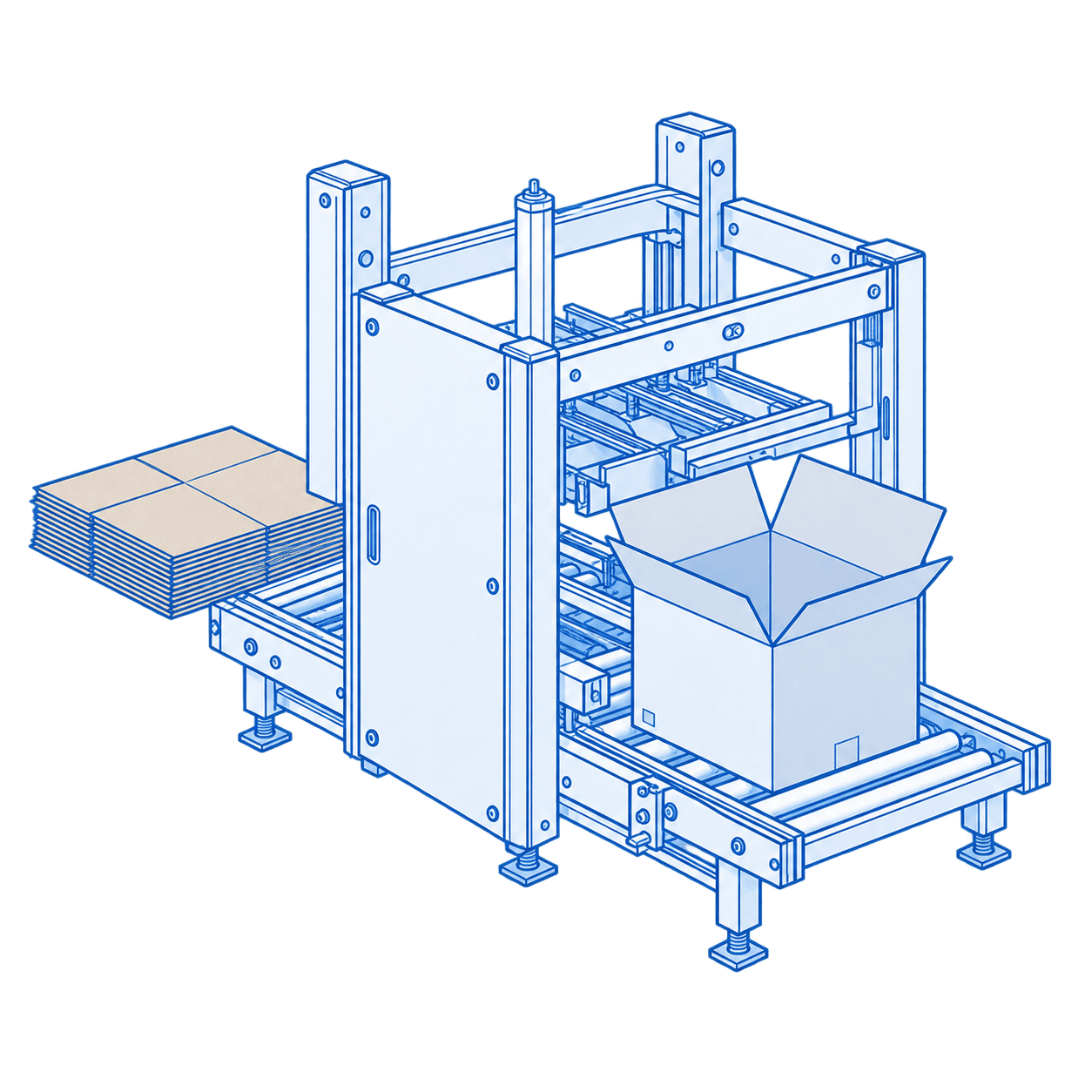 Case erecting machine forming an open corrugated case