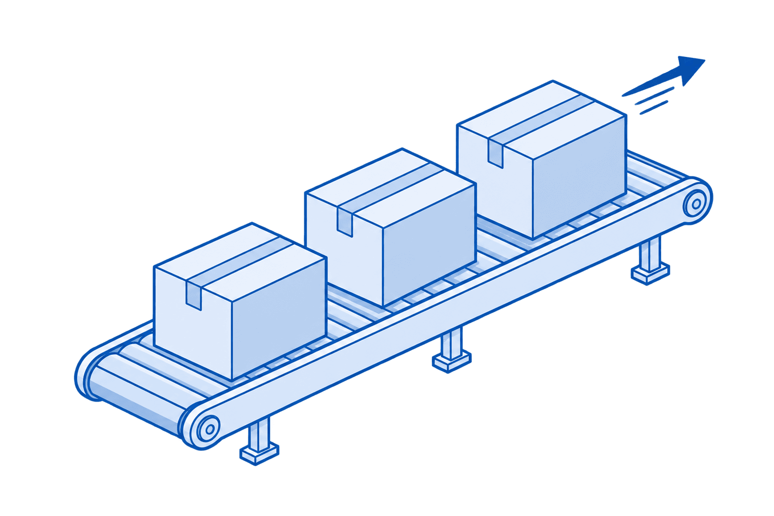 Finished cases moving on an output conveyor