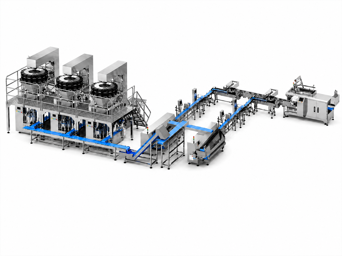 Turnkey packaging line — feeding, packaging, cartoning and palletizing